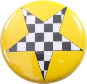 Star button square, black-white-yellow
